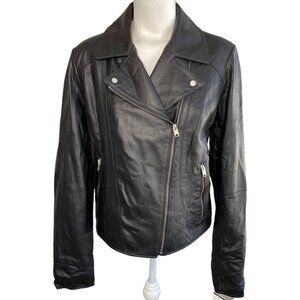 Andrew Marc Leather Moto Jacket Women's XL Black Soft Pockets Flyaway-Collar NEW